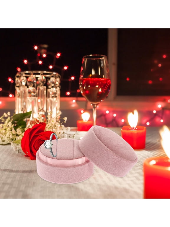 Small Pink Ring Holder Velvet Case for Proposal and Wedding Ring Storage