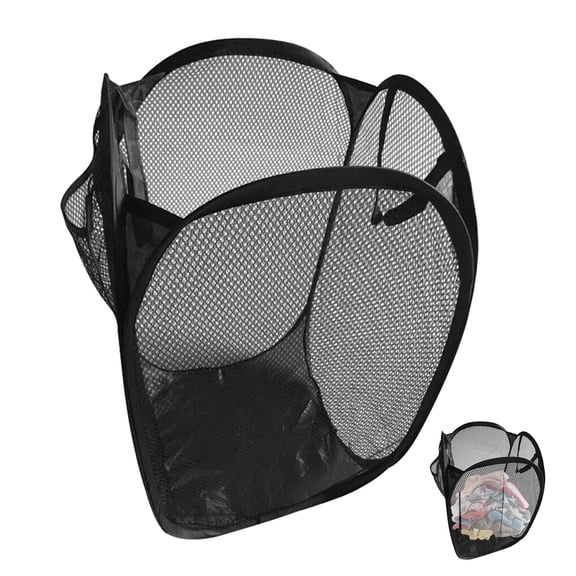 OFFIGAM Foldable Black Nylon Mesh Laundry Basket for Home Use - Clothes Holder, Lightweight and Portable