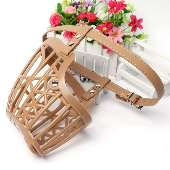 OFFIGAM Dog Muzzle Light Brown Basket Type with Adjustable Strap for Safe Anti-Biting and Barking Control