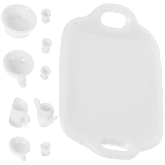 OFFIGAM Miniature Dollhouse Tableware Set, White Plastic Kitchen Accessories for Kids' Dolls Play and Decor