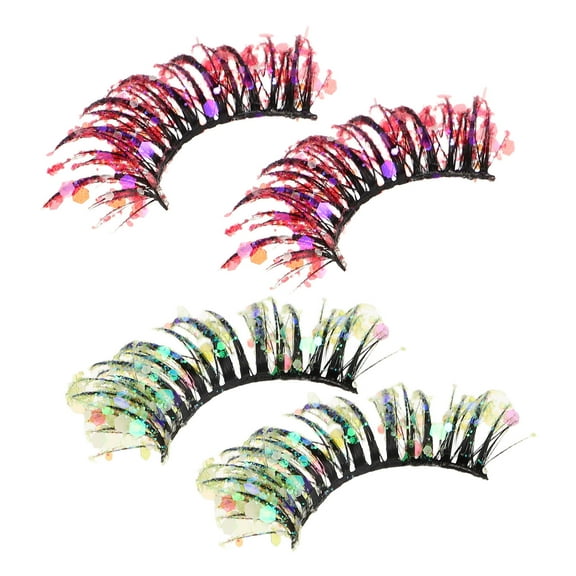 OFFIGAM 2 Pairs 3D Glitter False Eyelashes Multi-Color Dramatic Lashes with Rhinestones for Wedding Party Makeup