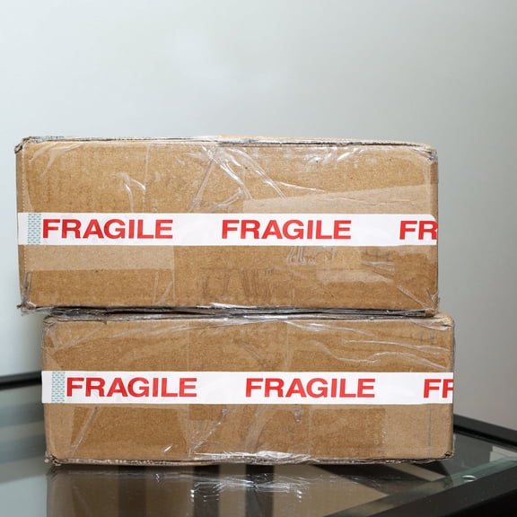OFFIGAM Multi-Colored Fragile Shipping Tape with Clear Warning Print, Easy to Apply, 2 Rolls for Secure Packaging