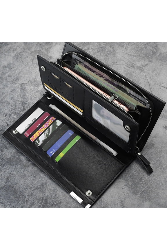 Durable PU Material Wallet for Men Black Large Capacity Multi Slot Design