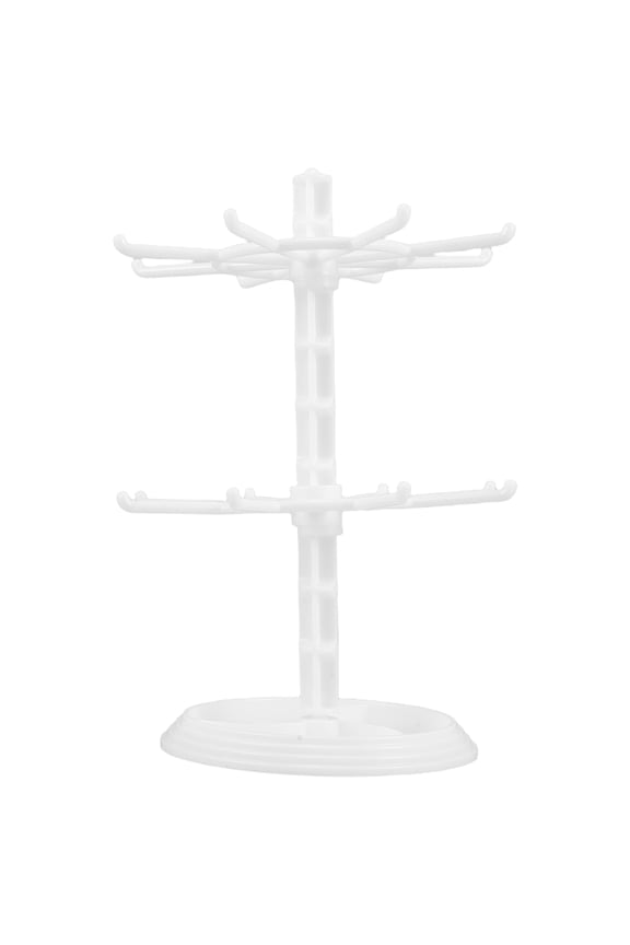 Easy Install Rotating Jewelry Display Stand White Plastic Organizer for Necklace and Keychain