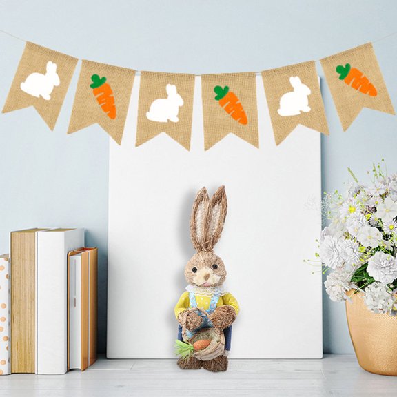 OFFIGAM Easter Burlap Banner Rabbit and Carrot Bunting Assorted Colors for Party Decoration