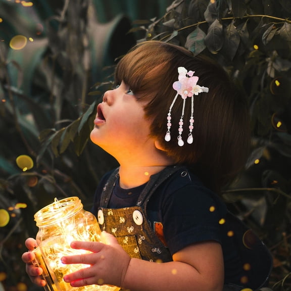 OFFIGAM Elegant Princess Hair Accessories for Girls Lightweight Floral Tassel Hair Clips for Decor Assorted Color 2 Pairs