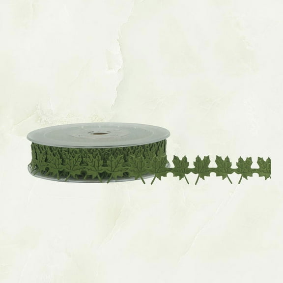 OFFIGAM Embossed Maple Leaf Ribbon Green Decorative Ribbon for Wedding Stage and Holiday Decoration