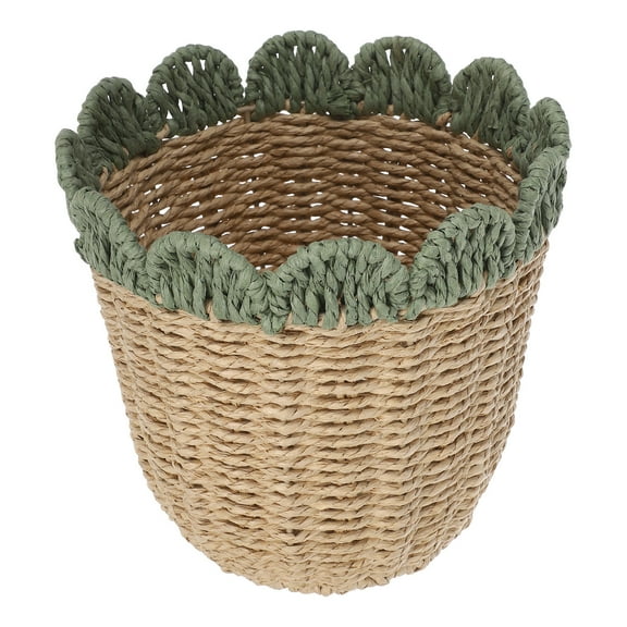 OFFIGAM Handwoven Paper Rope Trash Can with , Farmhouse Style Storage Bin for Home Organization