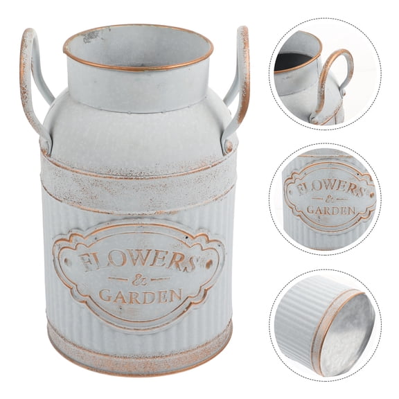 OFFIGAM Floral Vintage Vase Plant Planter Galvanized Sheet Flower Placement Balcony Decor 1Pcs