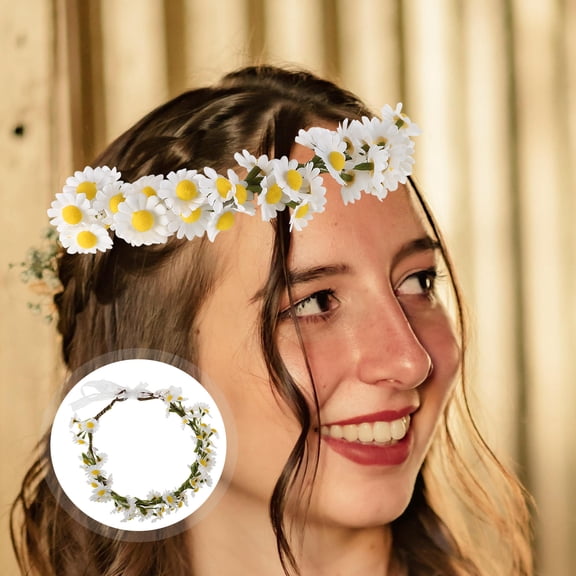 OFFIGAM White Artificial Flower Headdress for Women and Girls, Floral Headband Accessory, 1 Set