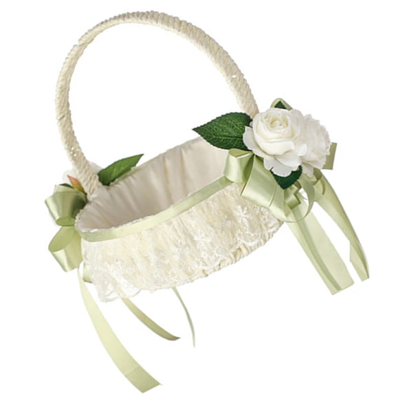 OFFIGAM Elegant Wedding Flower Basket Light Green Plastic and Ribbon for Special Events