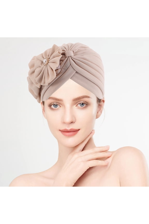 Flower Hats for Women Side Turban Style Hat Beige 1Pack Head Covering Year round Use