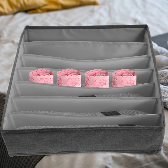 OFFIGAM 7-Grid Folding Underwear Storage Box, Linen Drawer Organizer for Bras, Socks, Ties, Closet Dresser Drawer Divider