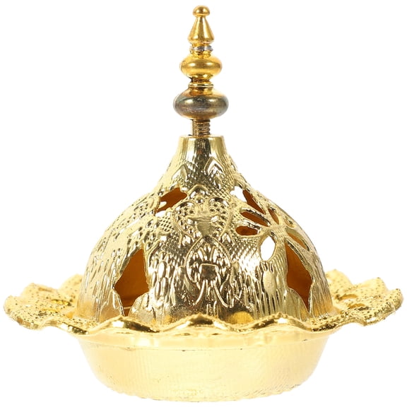 OFFIGAM 4.5 Inch Golden Alloy Incense Cone Burner with Middle Eastern Design for Home Decor and Aromatherapy Use