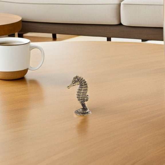 OFFIGAM Golden Brass Seahorse Figurine for Coastal Decor Handicraft Ornament Perfect for Home Office 2.08X1.14