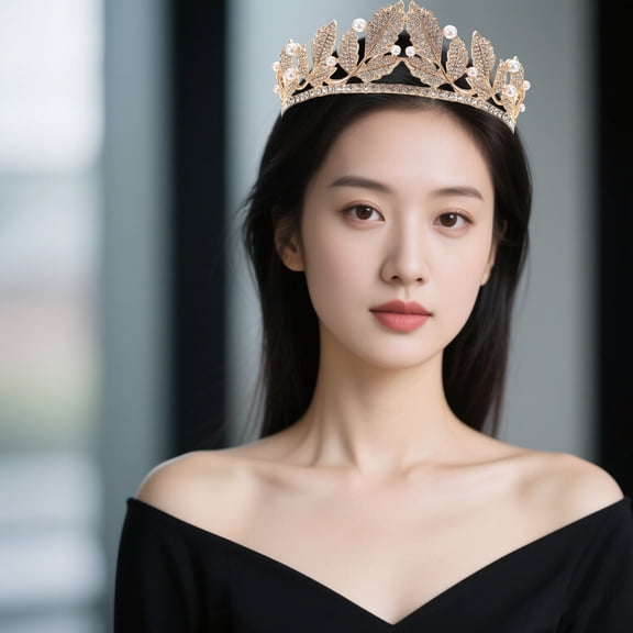 OFFIGAM Golden Bride Hair Crown with Dazzling Rhinestones and Nature Design for Parties