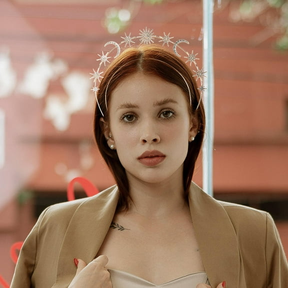 OFFIGAM Golden Moon and Star Crown Headpiece for Women's Lightweight Unique Tiaras and Crowns for Parties and Celebrations