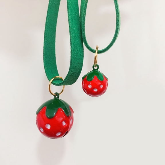 OFFIGAM Green Adjustable Dog Collar with Strawberry Bell, Pet Collar for Outdoor Walks and Adventures