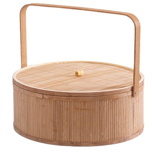 OFFIGAM Handheld Basket Lidded Bamboo Basket Beige 1Pcs for Outdoor Parties