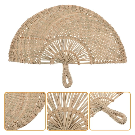 OFFIGAM Handmade Beige Straw Woven Fan Wall Decor Boho Rustic Farmhouse Style Asian Craft Art for Home