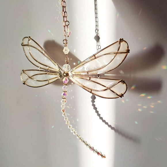 OFFIGAM Hanging Ornaments Crystal Dragonfly Shape Home Window Sun Catcher Transparent Artificial White Crystal 1Set