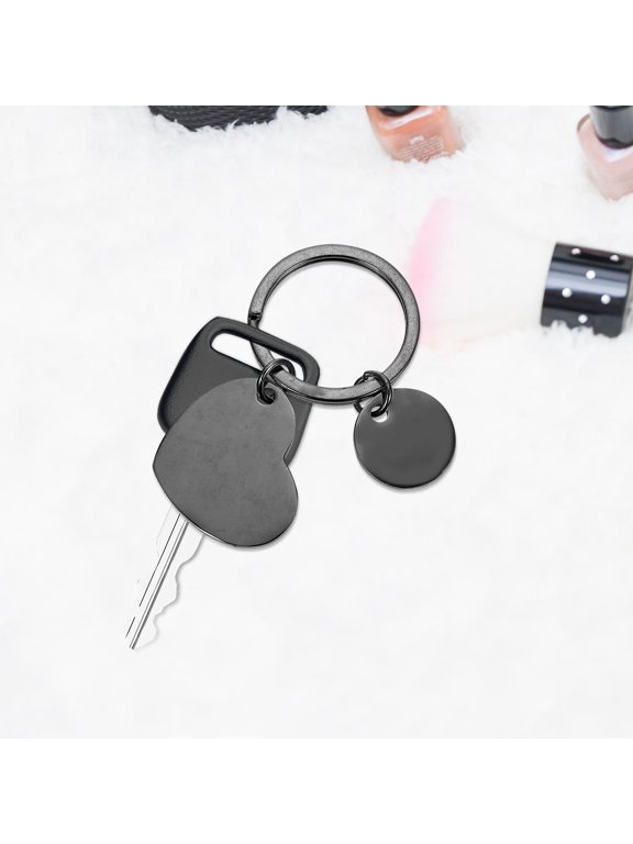 Heart Keychain Calendar Decorative Keyring Stainless Steel Black