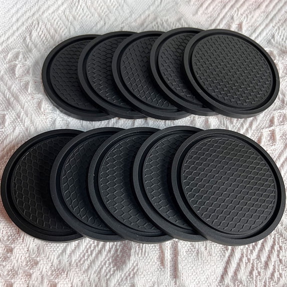 OFFIGAM 4pcs Heat Resistant Coasters Table Cup Coasters Black PVC Protect Tabletop for Home