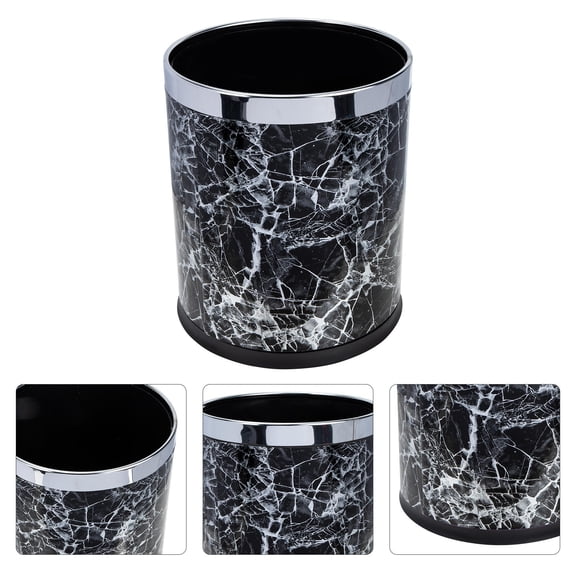 OFFIGAM Plastic Marbling Trash Can Black Home Kitchen Garbage Container Lightweight