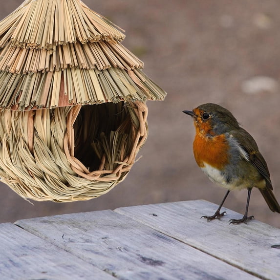 OFFIGAM Hummingbird Grass Nest with Protective Shelter for Garden Hanging Decor - 1 Set for Outdoor Bird Habitat
