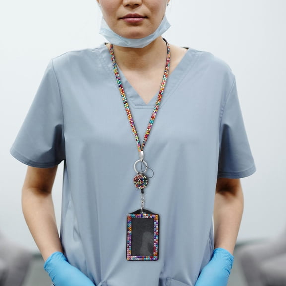 OFFIGAM ID Card Rope Crystal Neck Wear Strap Multi Resin Velvet for Nurses Students Teachers 1Set