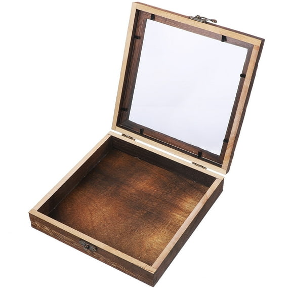 OFFIGAM Light Brown Wooden Display Case with Clear Lid for Insects, Small Collectibles, and Hobby Items