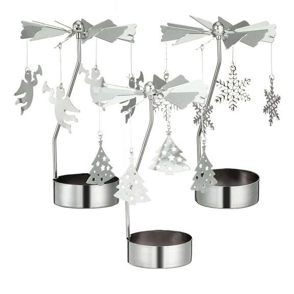 OFFIGAM Iron Candlestick 3PCS Silver Metal Rotating Candle Holder 13x8x8cm Desktop Home Decor 5.11X3.14X3.14inch
