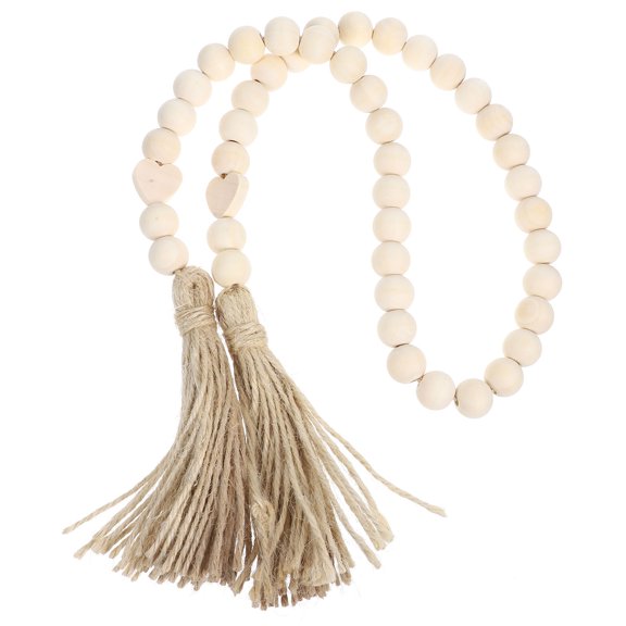 OFFIGAM Ivory Wooden Beads Garland with Tassels, Rustic Farmhouse Wall Hanging Decor, Boho Style Home Decoration