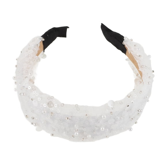 OFFIGAM Jeweled Wide Band Headband for Women, Mesh Fabric Hair Accessory for Daily Life and Hair