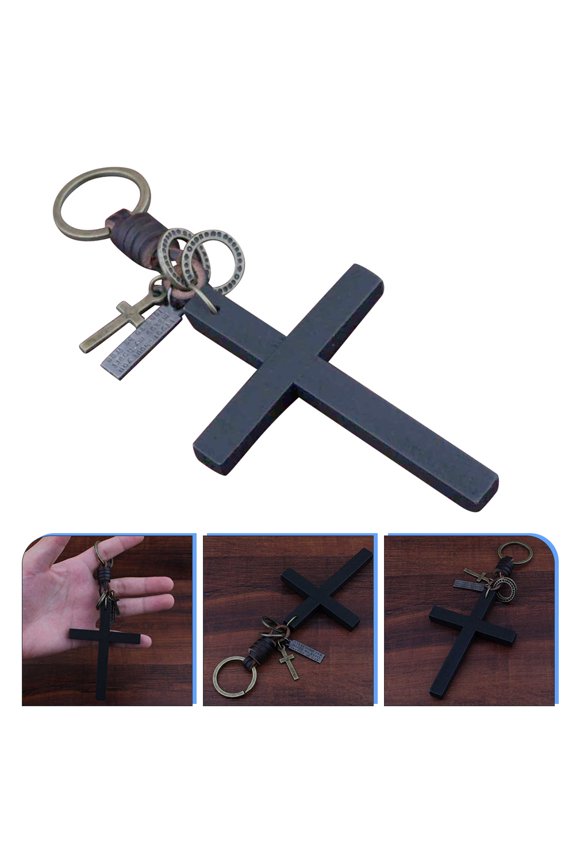 Key Fob Charm Elegant Black Cross Pendant 1Pack