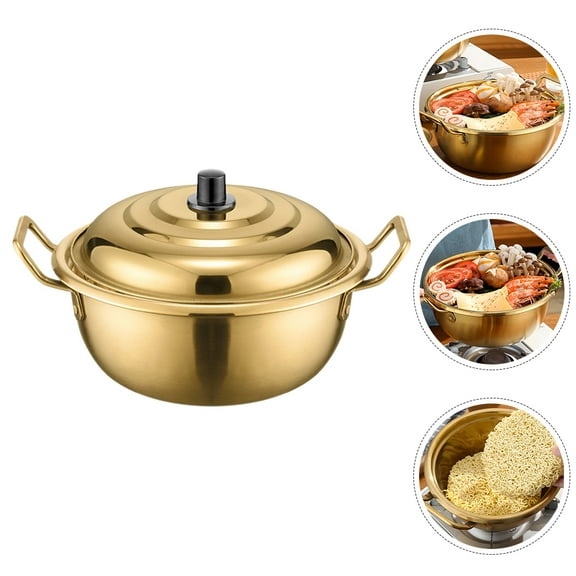 OFFIGAM Golden Finish Round Stainless Steel Soup Pot for Boiling Soups and Cooking Noodles, Cookware Set
