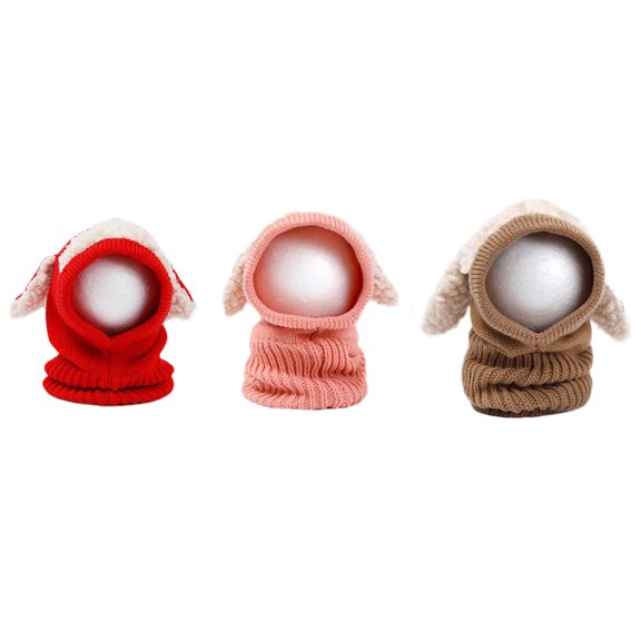 OFFIGAM Knitted Woolen Coif and Hat Scarf Accessory in Red Winter Warm Soft Fabric