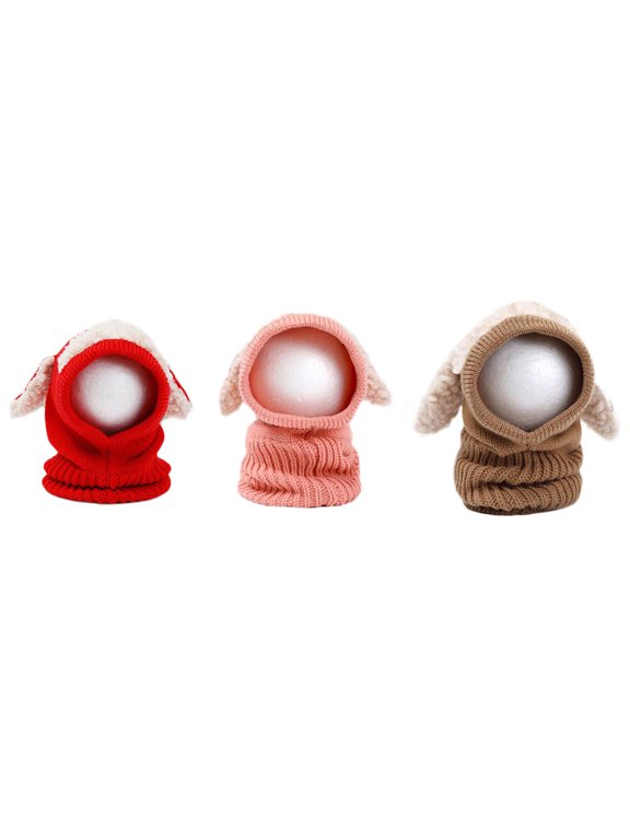 Knitted Woolen Coif and Hat Scarf Accessory in Red Winter Warm Soft Fabric