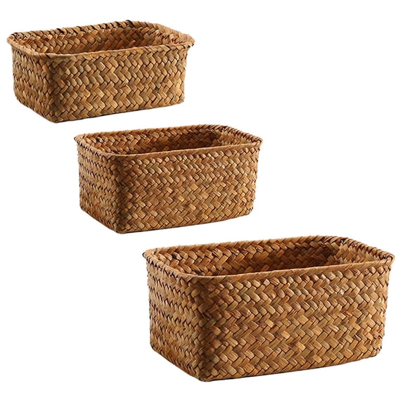 OFFIGAM Light Brown Wicker Storage Baskets Set of 3 for Organizing Home, Office, and Kitchen Clutter with Multi-Use Snack Containers
