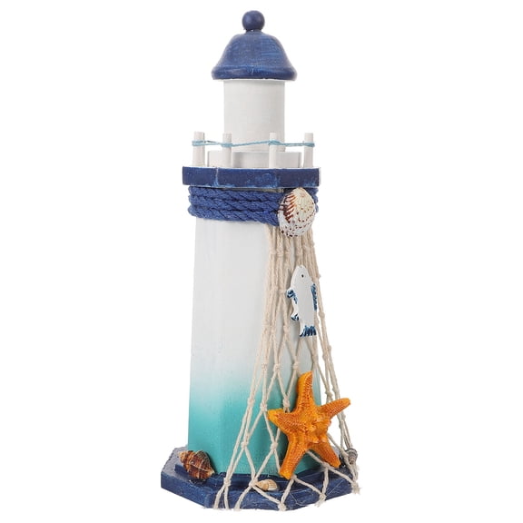 OFFIGAM Nautical Tabletop Figurine Wooden Lighthouse Decoration Tabletop Sculpture Living Room 1Pack