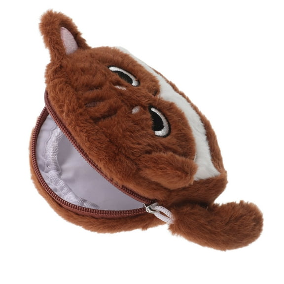 OFFIGAM Brown Plush Cat Makeup Bag Cosmetic Organizer Pouch for Lipstick and Small Beauty Accessories