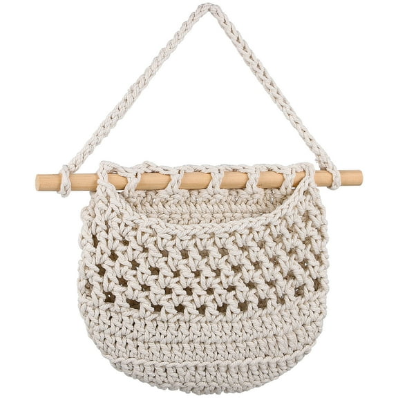 OFFIGAM 2-Pack Macrame Hanging Fruit Basket with Cotton Rope for Kitchen Wall Storage Organizer