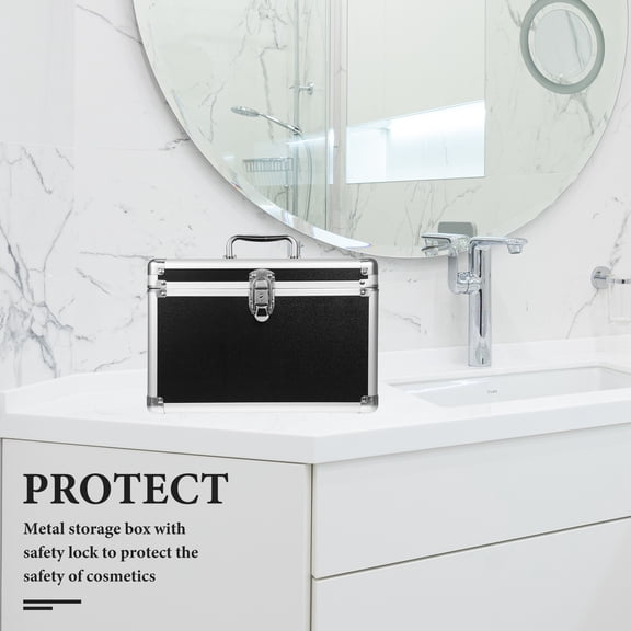 OFFIGAM Professional Black Makeup Organizer Box Metal Case for Travel and Countertop