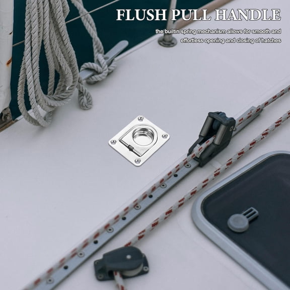 OFFIGAM Stainless Steel Spring Loaded Flush Pull Handle for Marine Hatches, Cabinet Doors, and Boat Accessories