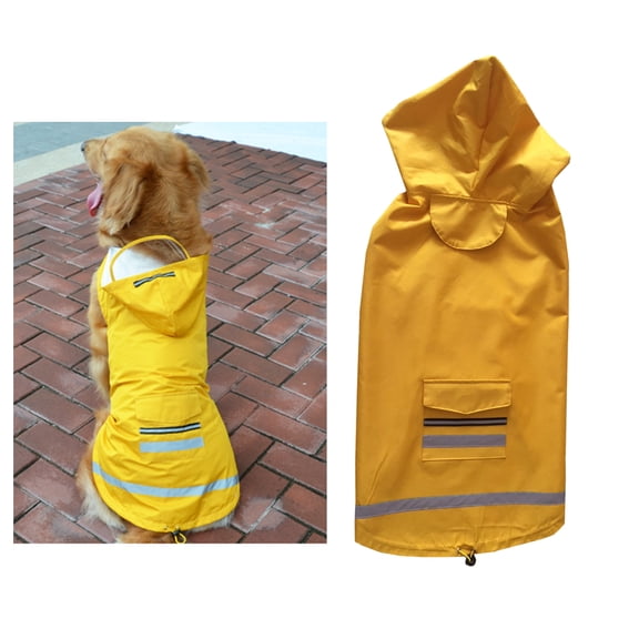 OFFIGAM Medium Large Dog Rain Slicker in Yellow Waterproof Material with Reflective Design