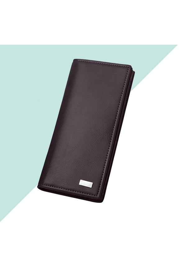 Mens Long Wallet Coffee Color PU Large Capacity for Checkbook and Card Storage