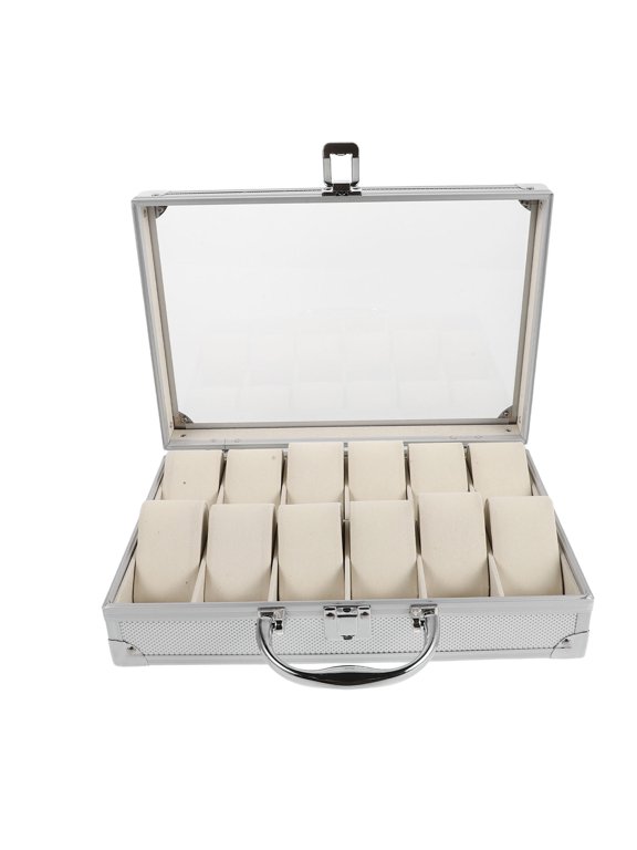 Aluminum Alloy Watch Display Case with Lid 12 Compartments