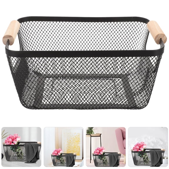 OFFIGAM Mesh Wire Basket for Storage Black Rectangular Basket Organizer for Kitchen Bathroom Home 1Pack