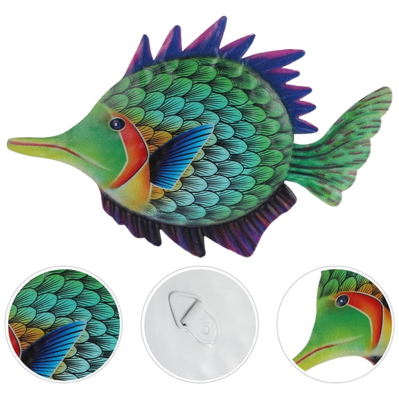 OFFIGAM Metal Fish Wall Decor Sculpture Green Coastal Wall Art for Living Room Bedroom Bathroom 1 Set
