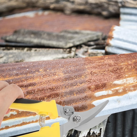 OFFIGAM Metal Sheet Scissor Stainless Steel Laborsaving Shears with Safety Fastener and Antiskid Design Yellow 1pc